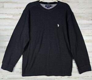 U.S. POLO ASSN. Men's Long Sleeve Thermal Black Henley Shirt Crew Neck Size XXL